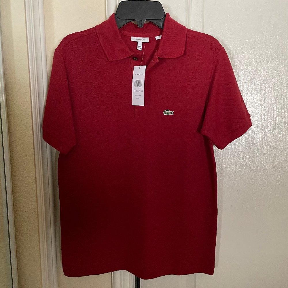 New Lacoste Junior Boys Pique Logo Polo Shirt Short Sleeve Dark Red